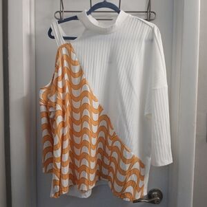 New! Cato White & Orange Asymmetrical Cut-Out Mock Neck Blouse 18/20 NWOT